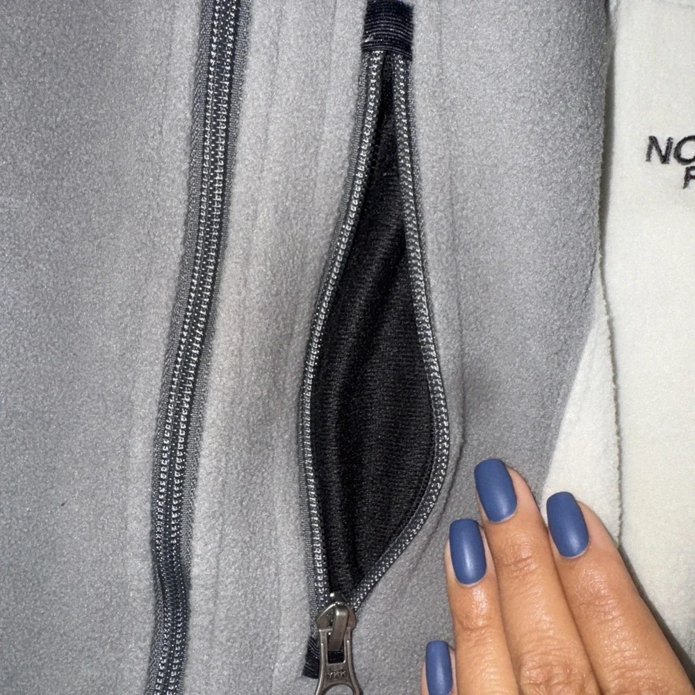 North Face Men Fleece Vest Large Lightweight Color Block Gray White 90's Zip‎